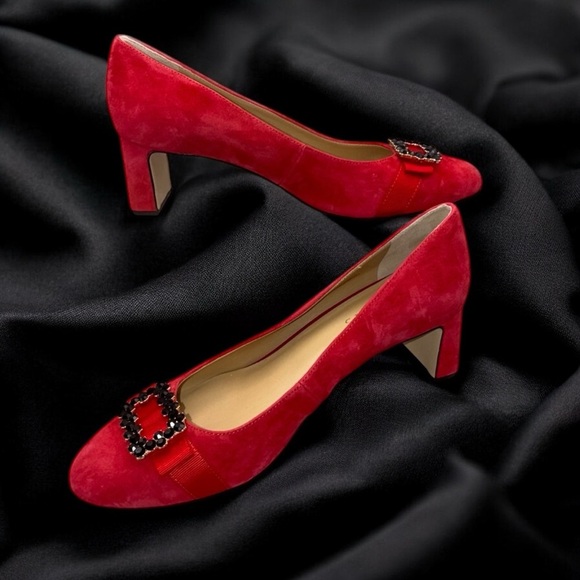 TALBOTS ISADORA JEWEL BOW SUEDE PUMPS Women's 10 M Red P214041160 - Picture 2 of 11